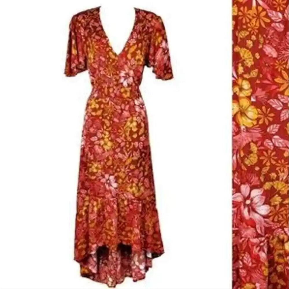 Anthropologie Abel The Label Maple Summer Red Floral Bohemian Maxi Dress XS
